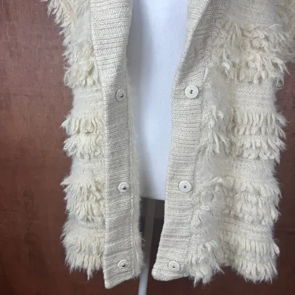 Anthropologie Cream Shaggy Sweater Vest size 1X/2X snap button closure 25% wool - Picture 11 of 16